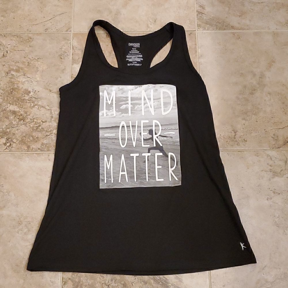 Danskin Now black loose fit graphic racerback tank top